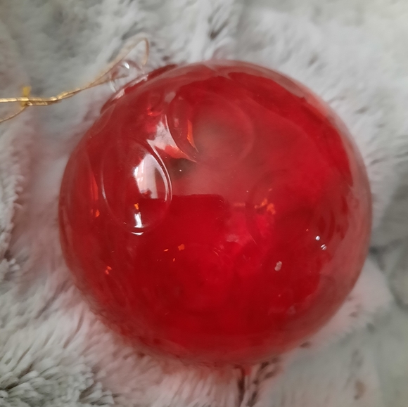 Christmas Hand Blown Studio Art Glass Ornament Ball Sphere 4" Red Vintage? Heavy - Picture 5 of 5